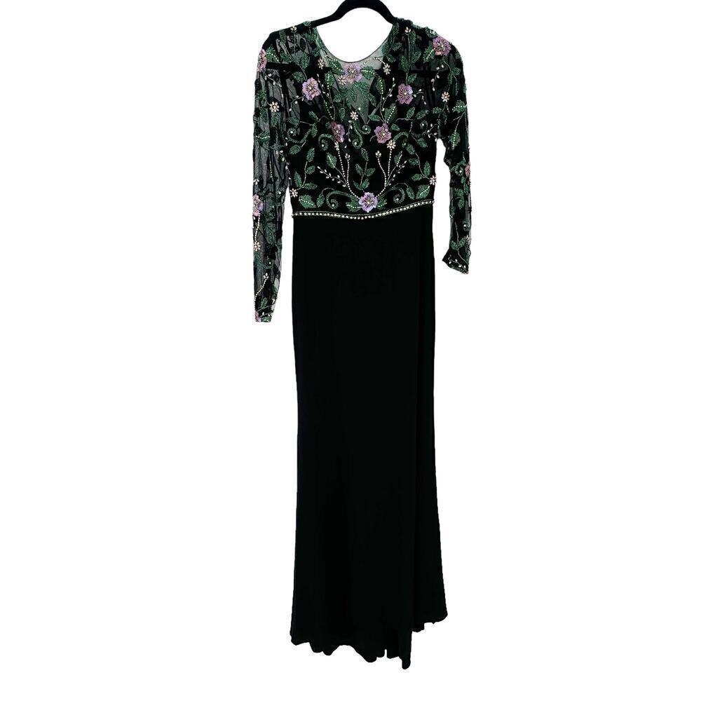 Mac Duggal 67870 Illusion Neckline Beaded Jersey Dress Black/Multi Size 6 NWT - Picture 7 of 12